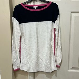 Talbots Colorblock White, Navy and Pink Long Sleeve Crewneck Sweater